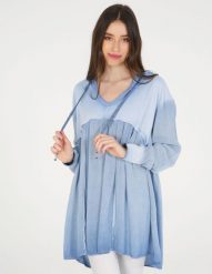Bluzka z kapturem. Szare bluzki Unisono, s, bez wzorów, z materiału, bez kołnierzyka, bez ramiączek. Za 139.00 zł.