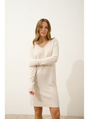 Just Cashmere Kaszmirowa sukienka "Mileya" w kolorze kremowym rozmiar: XXL. Brązowe sukienki Just Cashmere, na co dzień, xxl, bez wzorów, z kaszmiru, bez kołnierzyka, bez ramiączek, midi, proste. Za 314.78 zł.