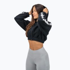 Bluza NEBBIA Crop Hoodie Iconic. Czarne bluzy Nebbia, bez wzorów, bez kaptura. Za 269.99 zł.