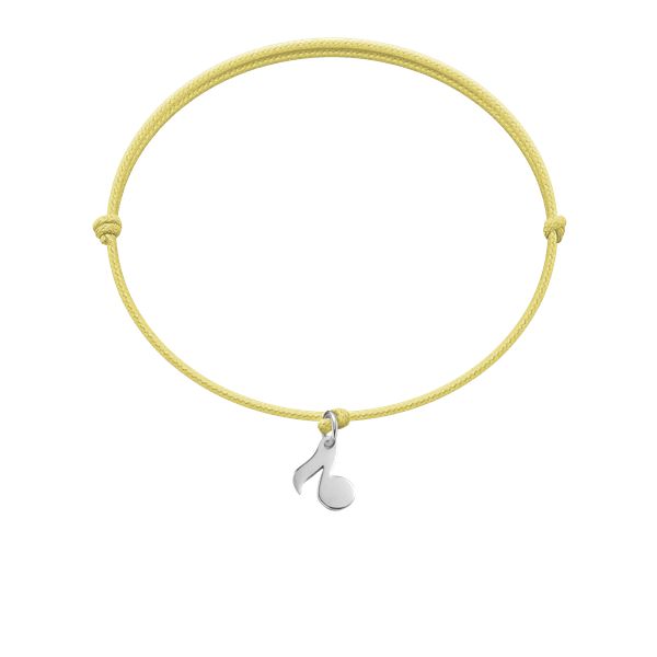 Bransoletka ze srebrną nutką na cienkim żółtym sznurku. Szare bransoletki Lilou, srebrne. Za 129.00 zł.