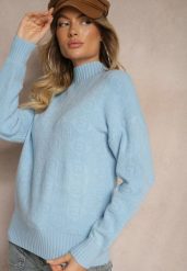 Niebieski Golf Sweter z Tłoczeniem i Ściągaczami Melovira. Niebieskie golfy Renee, z aplikacjami, z jeansu, bez ramiączek. Za 89.99 zł.