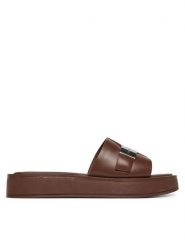 Calvin Klein Klapki Flatform Slide W/Ck Hw - Lth HW0HW02368 Brązowy. Brązowe klapki Calvin Klein, bez wzorów, ze skóry, bez obcasa. Za 409.99 zł.