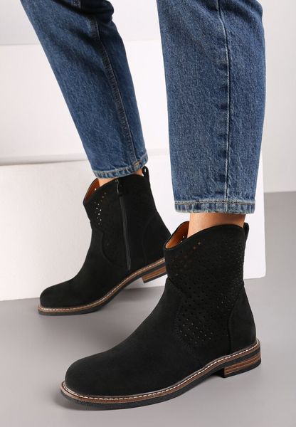 Czarne Ażurowe Botki ze Skórzaną Wkładką Tinatalie. Czarne botki Renee, na lato, w ażurowe wzory, z jeansu, bez obcasa, na obcasie, bez zapięcia. Za 159.99 zł.