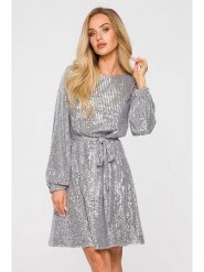 Made of emotion Sukienka w kolorze srebrnym rozmiar: S. Szare sukienki Made Of Emotion, s, bez wzorów, bez kołnierzyka, bez ramiączek, mini. Za 229.99 zł.