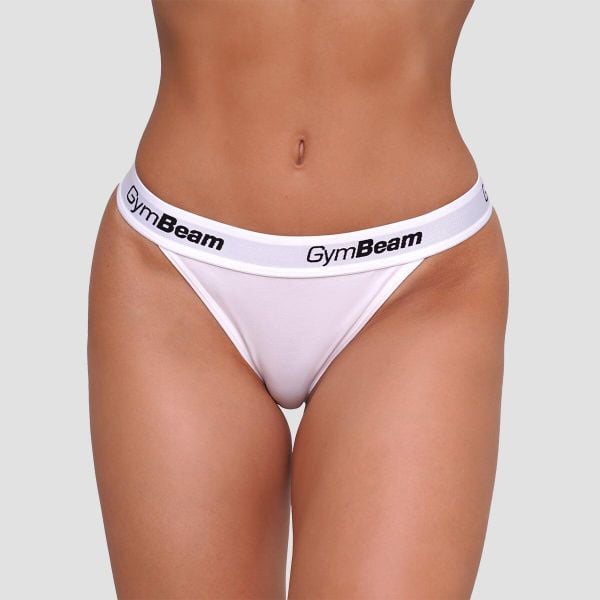 Stringi damskie z elastycznym pasem białe 3Pack. Białe stringi GYMBEAM, bez wzorów, z bawełny. Za 76.90 zł.