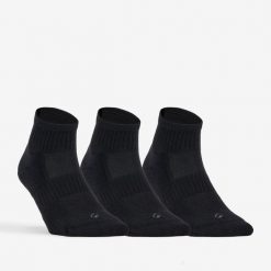 Skarpety sportowe tenis DECATHLON RS500 MID podwyższone 3 pary. Czarne skarpety DECATHLON, bez wzorów, z bawełny. Za 39.99 zł.
