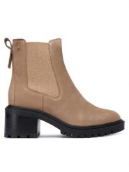 Tommy Hilfiger Botki Th Nubuck Chelsea Cleated Heel FW0FW09158 Beżowy. Brązowe botki TOMMY HILFIGER, bez wzorów, z nubiku, bez obcasa, na słupku, bez zapięcia. Za 749.99 zł.