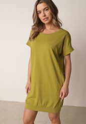 Ciemnozielona Pudełkowa Sukienka T-shirtowa o Krótkim Kroju Orlella. Zielone sukienki Born2be, na lato, l, bez wzorów, bez kołnierzyka, bez ramiączek, mini. Za 49.99 zł.
