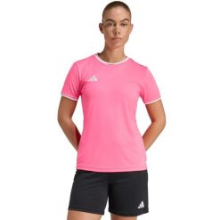Koszulka damska adidas Entrada 26 Jersey. Czerwone bluzki Adidas, bez wzorów, z jersey, sportowe, bez kołnierzyka, bez ramiączek. Za 60.99 zł.