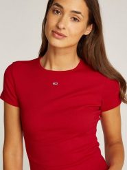 TOMMY JEANS Koszulka w kolorze czerwonym rozmiar: S. Czerwone bluzki Tommy Jeans, s, bez wzorów, z jeansu, bez kołnierzyka, bez ramiączek. Za 79.21 zł.