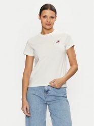 Tommy Jeans T-Shirt DW0DW20153 Biały Regular Fit. Białe t-shirty Tommy Jeans, l, bez wzorów, z bawełny, bez kołnierzyka, bez ramiączek. Za 119.99 zł.