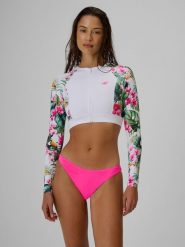 4F Longsleeve do pływania i sportów wodnych z filtrem UPF50+ damski - multikolor M. Brązowe koszulki sportowe 4f, bez wzorów, z dzianiny, bez ramiączek, na fitness i siłownię. Za 149.99 zł.