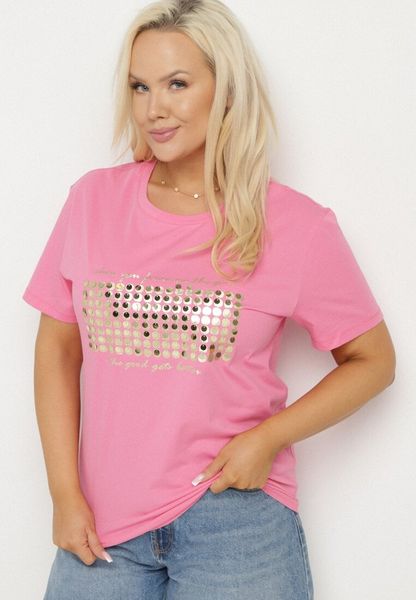 Różowy T-shirt Bawełniany Ozdobiony Cekinami Lirenell. Czerwone t-shirty Born2be, xl, bez wzorów, z bawełny, bez kołnierzyka, bez ramiączek. Za 39.99 zł.