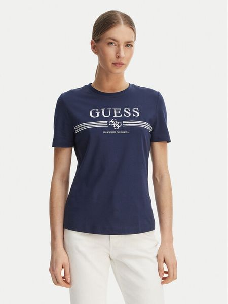 Guess T-Shirt V6GI07 K2968 Granatowy Regular Fit. Niebieskie t-shirty Guess, xs, z aplikacjami, z bawełny, bez kołnierzyka, bez ramiączek. Za 95.99 zł.
