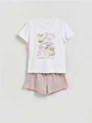 Bawełniana piżama dwuczęściowa - pastelowy róż. Czerwone piżamy Reserved, bez wzorów, z bawełny, bez ramiączek. Za 79.99 zł.