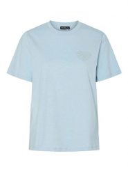 Pieces Koszulka "Tara" w kolorze błękitnym rozmiar: XL. Niebieskie bluzki Pieces, xl, bez wzorów, z bawełny, bez kołnierzyka, bez ramiączek. Za 48.39 zł.