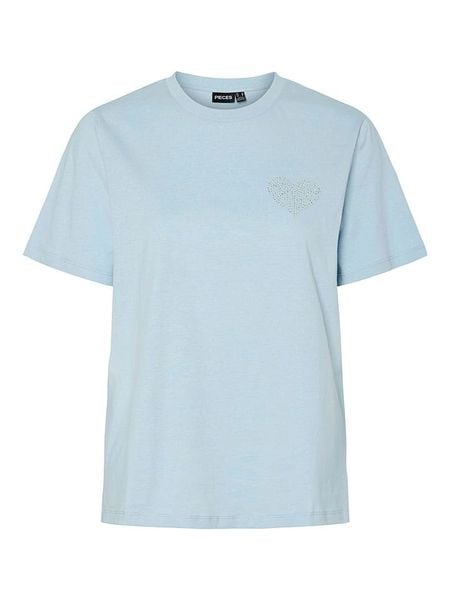 Pieces Koszulka "Tara" w kolorze błękitnym rozmiar: XL. Niebieskie bluzki Pieces, xl, bez wzorów, z bawełny, bez kołnierzyka, bez ramiączek. Za 43.68 zł.