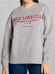 Bluza z napisem - szary. Szare bluzy Sinsay, l, bez wzorów, bez kaptura. W wyprzedaży za 17.99 zł.