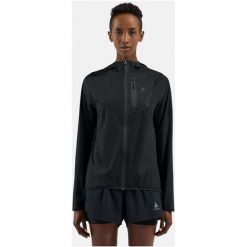 Kurtka damska ODLO Jacket ZEROWEIGHT DUAL DRY PK WATERPROOF. Czarne kurtki sportowe Odlo, bez wzorów, bez kaptura, rowerowe. Za 1,299.99 zł.