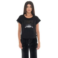 Koszulka Leone 1947 Gold Studs Damen Kurzarm, Stretch-Stoff. Czarne bluzki LEONE 1947 APPAREL, bez wzorów, z bawełny, sportowe, bez kołnierzyka, bez ramiączek. W wyprzedaży za 84.54 zł.