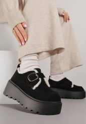 Czarne Śniegowce na Grubej Podeszwie z Paskiem z Klamerką i Futerkiem Uwedina. Czarne trapery i śniegowce Born2be, z futra. Za 139.99 zł.