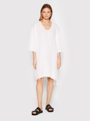 Max Mara Beachwear Sukienka letnia Paglie 32210328 Biały Oversize. Białe sukienki Max Mara Beachwear, na lato, bez wzorów, z bawełny, bez kołnierzyka, bez ramiączek, oversize. Za 359.99 zł.