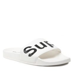 Klapki Superga. Białe klapki Superga, bez wzorów, bez obcasa. Za 89.99 zł.