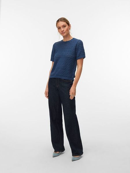 Vero Moda Sweter "Jaqueline" w kolorze granatowym rozmiar: S. Niebieskie swetry Vero Moda, s, bez wzorów, ze splotem, bez ramiączek. Za 62.90 zł.