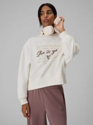 4F Bluza dresowa loose bez kaptura damska - kremowa XS. Białe bluzy 4f, xs, bez wzorów, z dresówki, bez kaptura. Za 149.99 zł.