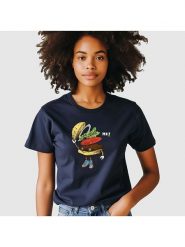 WOOOP Koszulka "Burger greeting" w kolorze granatowym rozmiar: M. Niebieskie bluzki Wooop, m, bez wzorów, z bawełny, bez kołnierzyka, bez ramiączek. Za 61.60 zł.