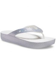 Crocs Japonki "Classic Platform Glitter" w kolorze srebrnym rozmiar: 41/42. Szare klapki Crocs, bez wzorów, z otwartym noskiem, bez obcasa, na platformie. Za 105.63 zł.