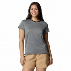 Koszulka techniczna damska Columbia BlueVista Hill Short Sleeve Crew. Szare bluzki Columbia, l, bez wzorów, sportowe, bez kołnierzyka, bez ramiączek. Za 94.99 zł.