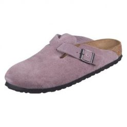 Klapki unisex Birkenstock Boston Faded. Czerwone klapki Birkenstock, bez wzorów, z materiału, bez obcasa. Za 626.45 zł.