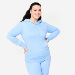 Bluza z kapturem damska Domyos Gym & Pilates. Niebieskie bluzy DOMYOS, m, bez wzorów, z bawełny, z kapturem. W wyprzedaży za 79.99 zł.