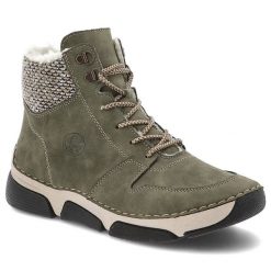 Zielone Botki Rieker Modne Buty Damskie. Zielone botki Rieker, bez wzorów, z dzianiny, bez obcasa, bez zapięcia. Za 359.00 zł.