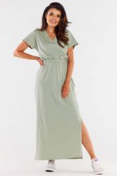 Długa sukienka z krótkim rękawem i gumą w pasie mięta. Sukienki Infinite You, l, bez wzorów, z gumy, bez kołnierzyka, bez ramiączek, maxi. Za 259.00 zł.