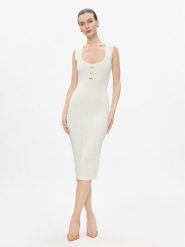 Elisabetta Franchi Sukienka dzianinowa AM-55Z-41E2-V460 Niebieski Slim Fit. Niebieskie sukienki Elisabetta Franchi, bez wzorów, z dzianiny, bez kołnierzyka, bez ramiączek. Za 1,119.00 zł.