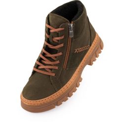 Zimowe buty Nell Kaki dla kobiet - Wodoodporne i wygodne. Zielone trekkingi ENELL, z futra, trekkingowe. Za 421.99 zł.
