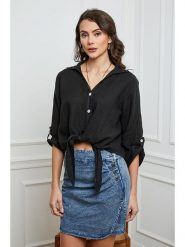 La Compagnie Du Lin Lniana bluzka "Josue" w kolorze czarnym rozmiar: L. Czarne bluzki La Compagnie Du Lin, l, bez wzorów, ze lnu, bez kołnierzyka, bez ramiączek. Za 143.99 zł.