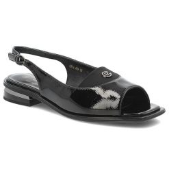 Czarne Sandały S.Barski Modne Lakierowane Buty Damskie. Czarne sandały S.BARSKI, z aplikacjami, z lakierowanej skóry, eleganckie, bez obcasa, na obcasie, bez zapięcia. Za 259.00 zł.