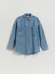 Jeansowa koszula z lyocellem - niebieski. Niebieskie koszule Reserved, l, bez wzorów, z bawełny, bez kołnierzyka, bez ramiączek. Za 149.99 zł.