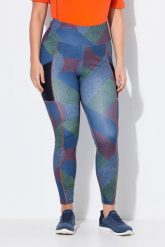 Damskie Funkcjonalne legginsy pleciony wzór siatkowa kieszeń. Niebieskie legginsy sportowe Ulla Popken, plus size, bez wzorów, z materiału. Za 191.99 zł.