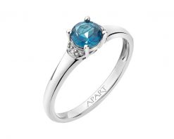 Pierścionek z białego złota z diamentami i topazem London Blue - próba 375. Białe pierścionki Apart, z diamentem, złote. Za 1,290.00 zł.
