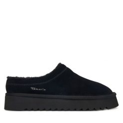 Klapki Tamaris. Czarne klapki Tamaris, bez wzorów, bez obcasa. Za 299.99 zł.