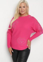 Fuksjowa Bluzka z Wiskozą i Bawełną o Kroju Nietoperza Ozdobiona Koronką i Cyrkoniami Erisele. Czerwone bluzki Born2be, l, z aplikacjami, z bawełny, bez kołnierzyka, bez ramiączek. Za 44.99 zł.