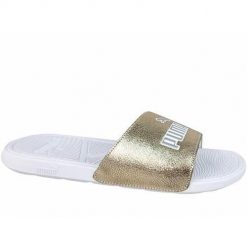 Klapki damskie Puma Cool Cat 2.0. Żółte klapki Puma, bez wzorów, z materiału, bez obcasa. Za 88.99 zł.