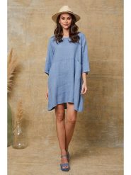 Joséfine Lniana sukienka "Direct" w kolorze niebieskim rozmiar: XL. Niebieskie sukienki Joséfine, xl, bez wzorów, ze lnu, bez kołnierzyka, bez ramiączek, mini. Za 152.99 zł.