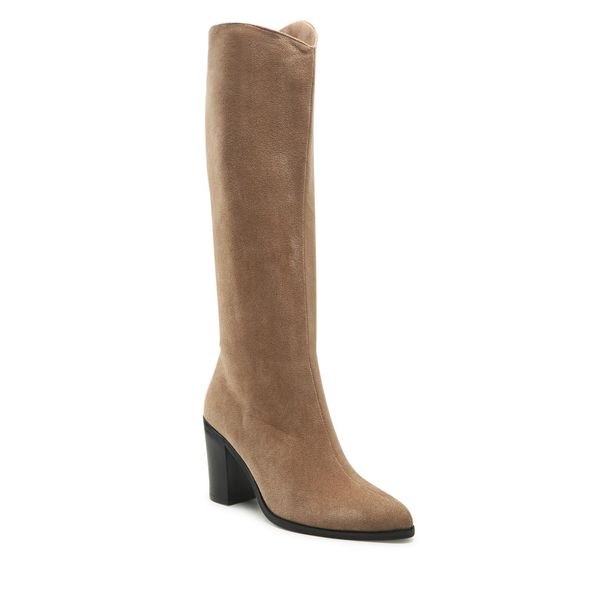 Kozaki DeeZee. Brązowe kozaki DeeZee, bez obcasa, na słupku, bez zapięcia. Za 249.99 zł.