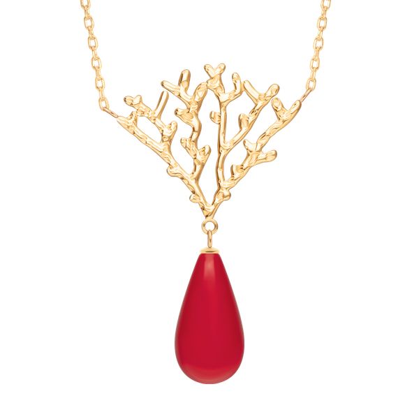 Naszyjnik Koral z czerwoną żywicą pozłacany. Czerwone naszyjniki Lilou, z koralem, pozłacane. Za 189.00 zł.