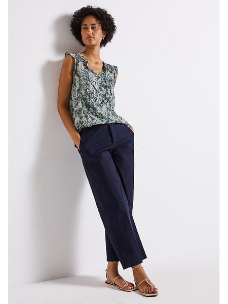 Street One Bluzka w kolorze kremowo-morskim rozmiar: 42. Niebieskie bluzki Street One, s, bez wzorów, z wiskozy, klasyczne, bez kołnierzyka, bez ramiączek. Za 104.89 zł.